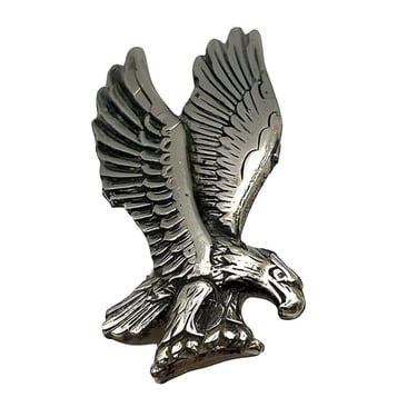 1980s Sterling Silver American Bold Eagle Lapel Pin Badge 