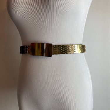 70’s 80’s shiny gold link belt~ bold statement stretchy slinky edgy rocker glam vintage disco vibes /size Small 25”-29” waist 
