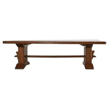 French Arts &amp; Crafts Oak Farmhouse Trestle Dining Table