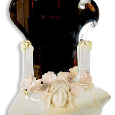 19th Century French Art Nouveau Majolica Mirror and Basin with Female Bust.