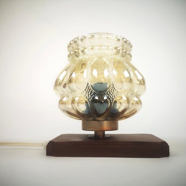 Vintage Table Mid Century Bedside Lamps, Yugoslavia, Sijaj Hrastnik, Wood&Amber Bubbled Glass, Vintage Home Decor, Nightstand Lamp, Lamp, 