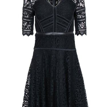 Rebecca Taylor - Black Lace Leather Trim Dress Sz 2