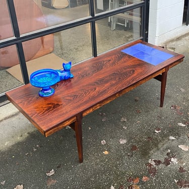 Stunning Rosewood Coffee Table w/ Blue Tile Coaster by KT Mobler