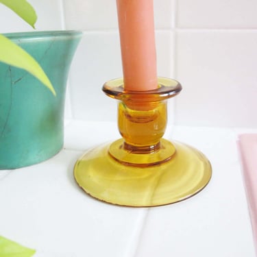 Vintage Amber Yellow  Glass Candlestick Holder - Depression Glass Gold Taper Candle Holder - Glass Long Candle Holder - Boho Home Decor 