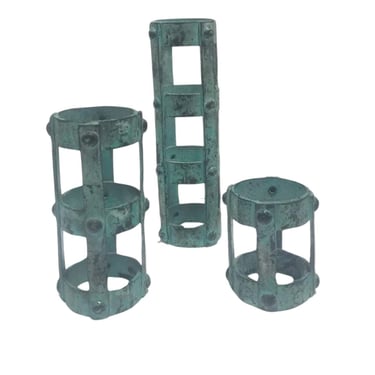 Set of 3 Brutalist style Candlestick Holders Cage Design 