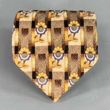 ERMENEGILDO ZEGNA Brown Beige Abstract Floral Silk Tie