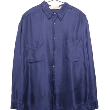 Navy Silk Button Down