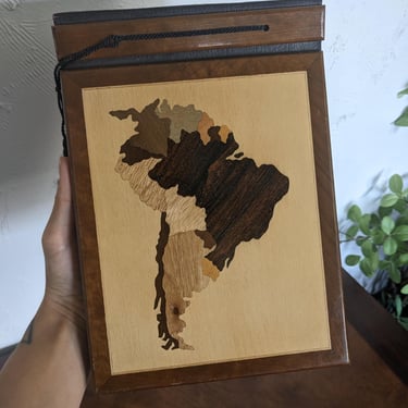 Beautiful Vintage Wood Inlay South America Photo Album Scrapbook 