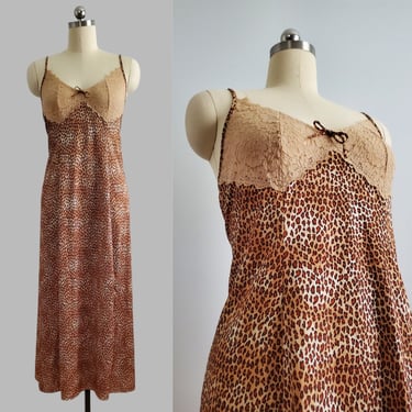 1980s Vanity Fair Leopard Print Nightgown -  80s Lingerie - 80s Loungewear 