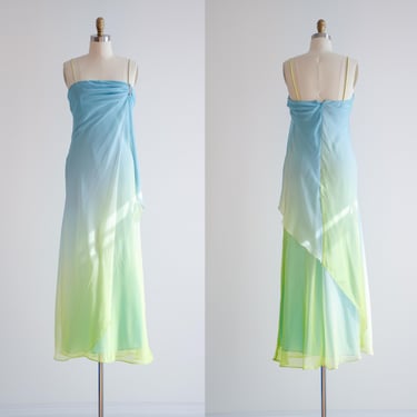 lime green dress 90s y2k vintage JUMP blue green ombre chiffon prom gown 