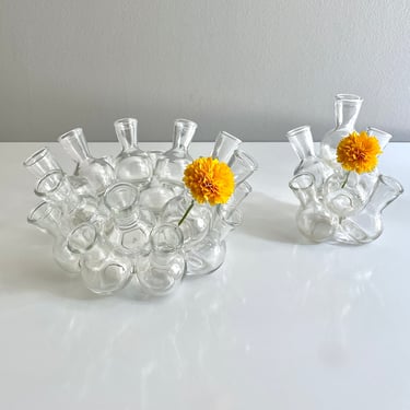 Glass Propagation or Cluster Bud Vases, 2 pieces sold separately - Pyramid and Ring, Stackable, Table Centerpiece Decor, Flower Arrangement 