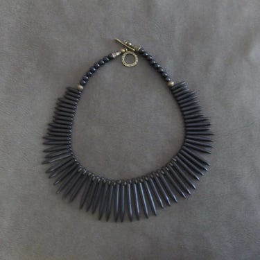 Black bib necklace, statement necklace, bold African necklace, Afrocentric necklace, exotic necklace, tribal ethnic necklace, primitive 