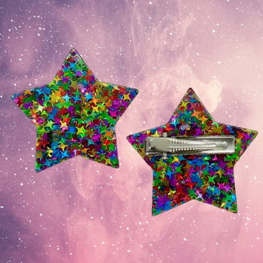Rainbow Glitter Star Hair Clip Sparkly Galaxy Barrette 