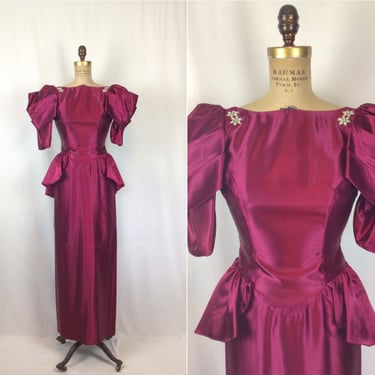 Vintage 60s evening dress | Vintage burgundy satin evening gown | 1960s plum fancy evening wear 