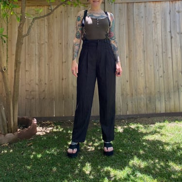 Vintage 1990’s Black Pinstriped Trousers with Suspenders 