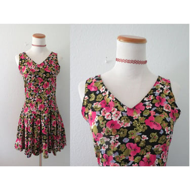90s Rayon Dress Pink Floral Print Express - Size Small 