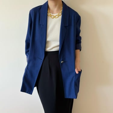 vintage blazer textured blazer oversized jacket minimalist blazer double chested double breasted chore jacket blue vintage style size M 