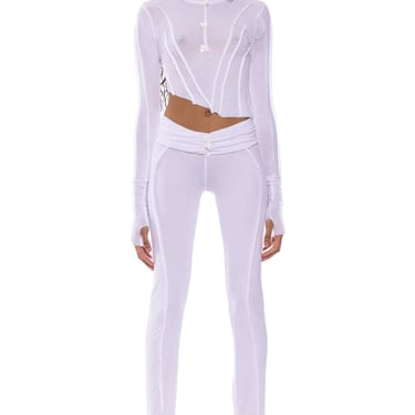 FOLD OVER BOW PANT IN WHITE ECO RIB