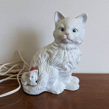 Vintage Ceramic Cat Lamp Christmas Cat Working Condition 