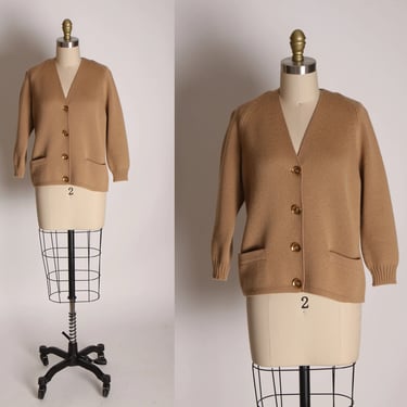 1950s Tan Wool Knit Button Down Long Sleeve Sweater Cardigan by Mirsa -M 