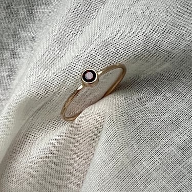 Tiny Garnet 14k Gold Stacker Ring Bezel Set Tiny Ring Dark Red Handmade 