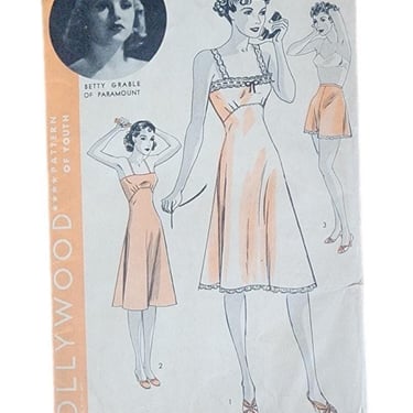 Vintage 30s Sewing Pattern: Slip + Pantie Betty Grable Hollywood Pattern of Youth 1839 