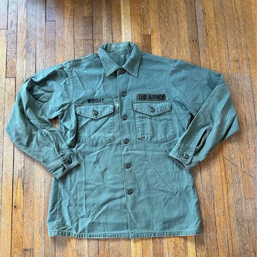 70s OG-107 Olive Green Vietnam Era US Military Fatigue Army Button up Shirt l 