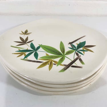 Vintage MCM Flair by Salem Woodhue Dinner Plate Set of 4 Bamboo Tiki Plates 1950s 