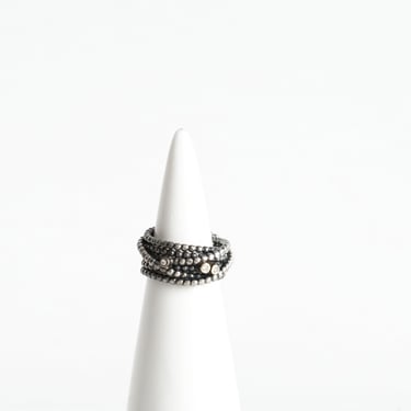 Layered Sterling Silver Bead Band with Inlaid Diamonds
