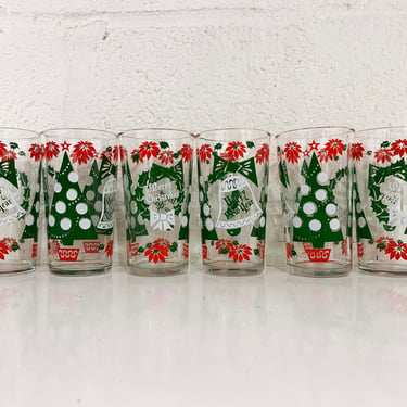 Vintage Christmas Glasses Mid Century Holiday Glass Barware Cocktail 1950s 50s MCM New Years Hazel Atlas Continental Can Co Party Glassware 