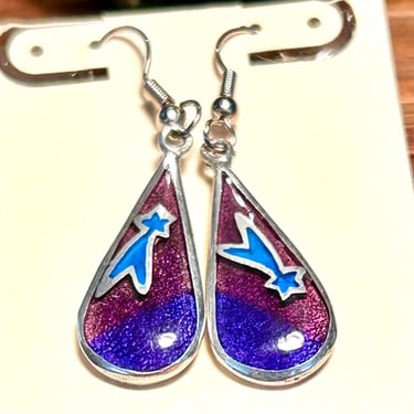 Vintage Sterling Silver Shooting Star Earrings Aria Jewelry Sparkle Dangle Gift 