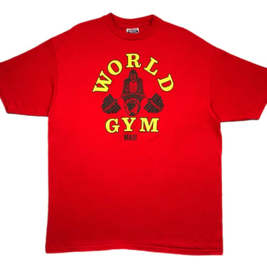 Vintage 80s/90s World Gym Maui Hawaii Made in USA Double Sided Graphic T-Shirt Size XXL 