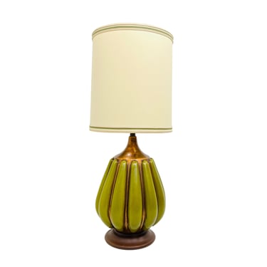 #1431 Mid-Century Green Glazed Gourd Lamp