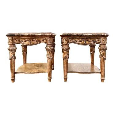 Schnadig Furniture Carved French Side Tables - a Pair 