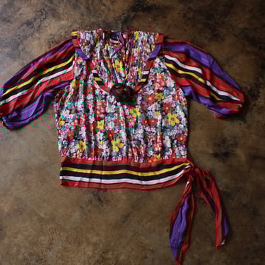 Vintage Floral Blouse / Diane Fres Mixed Print Top / Women's Medium 