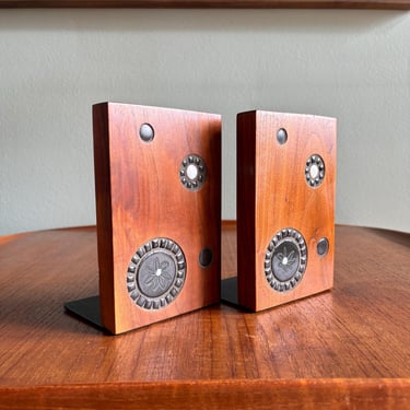 Midcentury Marshall Studios bookends by Jane and Gordon Martz / walnut with tile inlay 