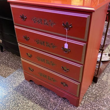 Orangey red 4 drawer chest 41” x 16.5” x 37.5” Call 202-232-8171 to purchase 