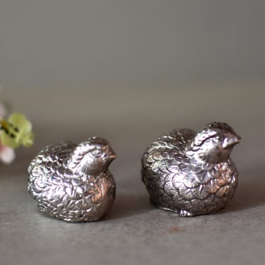 Vintage White Bronze Quails Salt And Pepper Shakers Table Decor 