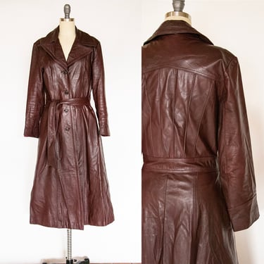 1970s Leather Jacket Trench Coat M 