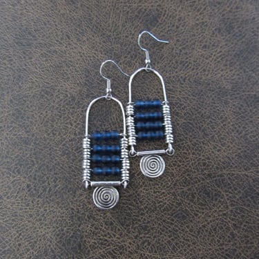 Navy blue frosted glass chandelier earrings 