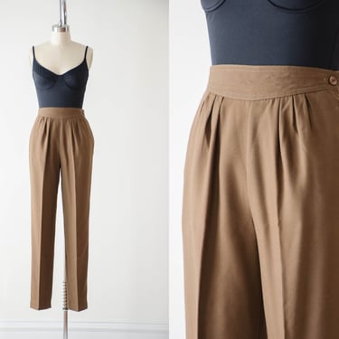 high waisted pants | 70s 80s vintage Happy Legs brown dark academia style pleated skinny trousers 