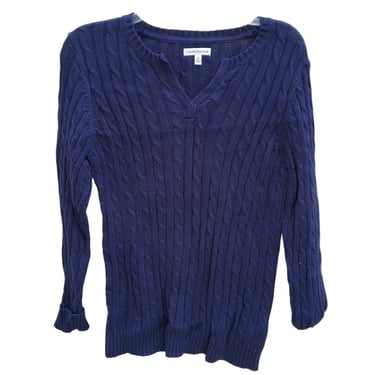 Croft And Barrow Purple Cable Knit Sweater Extra Long Sleeves V Neck Medium 