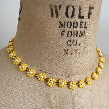 Handmade Marigold Yellow Glass Bead Floral Necklace 