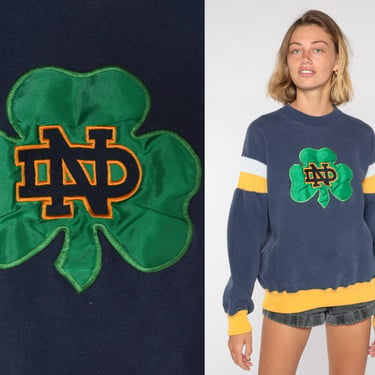 Notre Dame Sweatshirt Clover Logo Fighting Irish Football Shirt 1980s University Sweatshirt Striped Ringer College Vintage 80s Blue Large L 