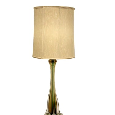 Vintage Mid Century Modern Italian Murano Tall Glass Table Lamp w Brass Base 