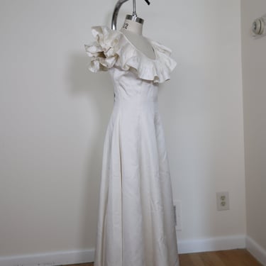 1960's Ruffle Scoop Neck A Line Gown