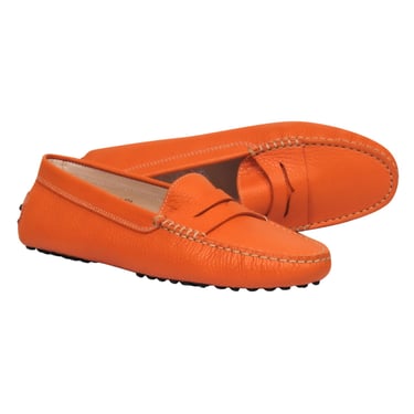 Tod’s - Bright Orange Pebbled Leather Loafers Sz 6.5