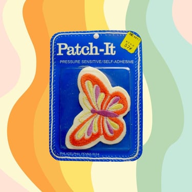 Vintage 70s Patch - Big Butterfly Self Adhesive Applique Emblem - Boho Hippie - 1970s Patches 