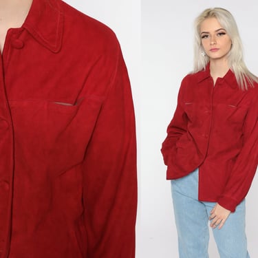 Red Suede Jacket LEATHER Jacket 80s Suede Shirt Jacket Vintage 1980s Boho Hippie Bohemian Small Medium 