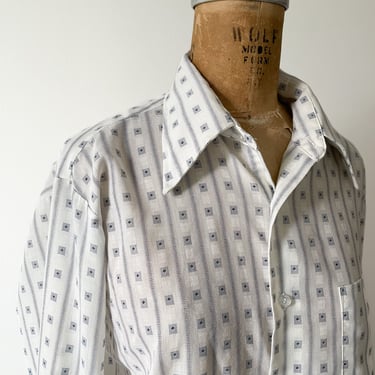 Vintage '70s Arrow dagger collar shirt | white & blue dobby